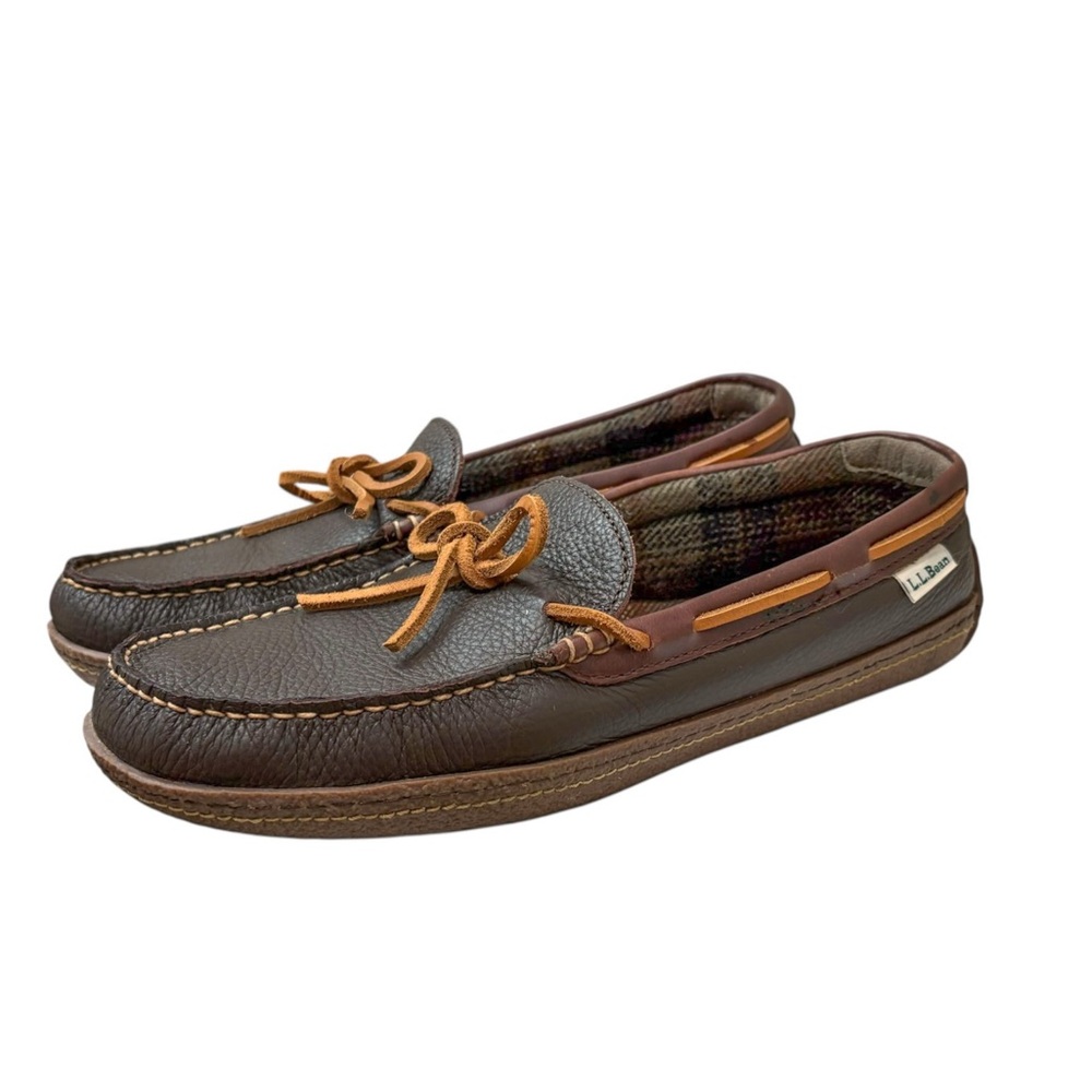 L.L.Bean Men's Handsewn Flannel Lined Leather Slippers - Picture 5 of 9